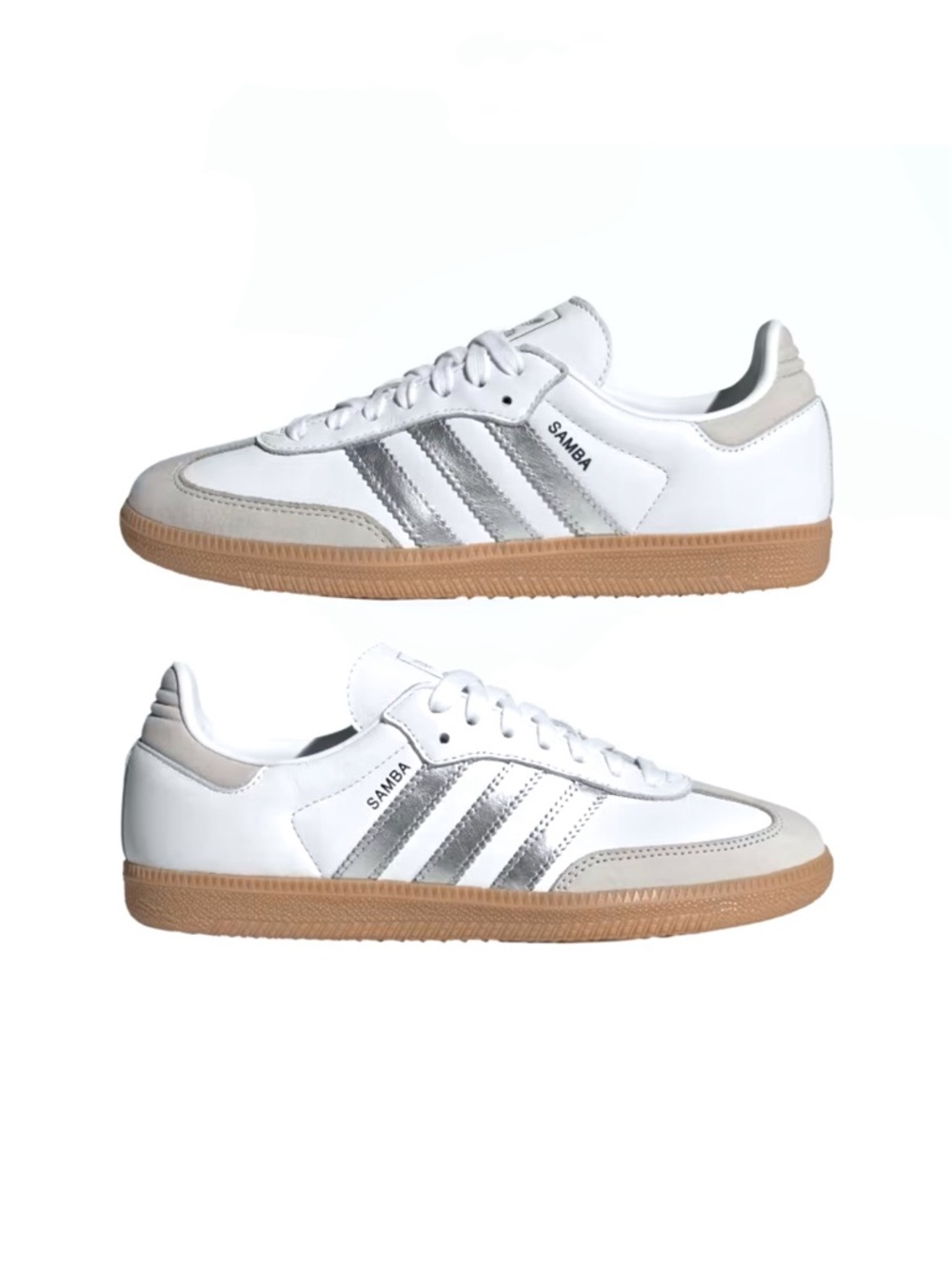NEW Adidas Samba OG Sneaker in Cloud White, Silver Metallic & Gray One Size 10 - Picture 2 of 16